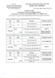 Lịch dạy/học: VB2NSK khóa 2; cao đẳng VB2SK khóa 4-4A; khóa 5-5A