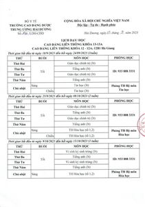 Lịch dạy/học CĐLT khóa 13-13A; CĐLT khóa 12-12A;12B1 Hà Giang