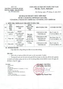 KH thi KTMH Dược CĐCQ K16-16B; VB2 NSK K4, VB2 SK K6