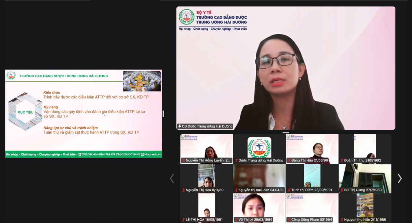 Trường Cao đẳng Dược Trung ương Hải Dương tổ chức lớp đào tạo kiến thức an toàn thực phẩm tháng 01/2026 theo hình thức trực tuyến