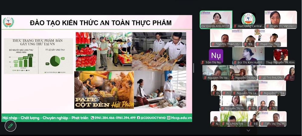 Trường Cao đẳng Dược Trung ương Hải Dương tổ chức lớp đào tạo, bồi dưỡng Kiến thức an toàn thực phẩm theo hình thức trực tuyến.