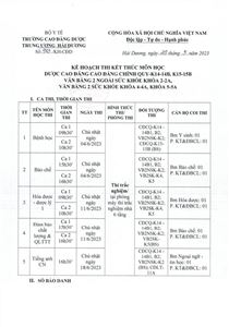 Kế hoạch thi KTMH Dược CĐCQ K14-14B,K15-15B;VB2 NSK K2-2A;VB2SK K4-4A,K5-5A
