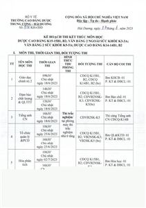 KH thi KTMH Dược CĐ K15-15B1,B2; VB2NSK K3-3A; VB2SK K5-5A; DCĐ K14-14B1,B2