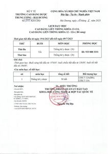 Lịch dạy/học Dược CĐLT K13-13A; CĐLT K12-12A (BS)